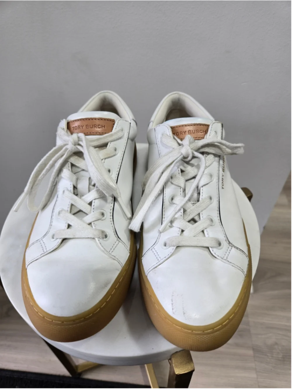 Women's Tory Burch White Leather Sneakers with Gum Sole